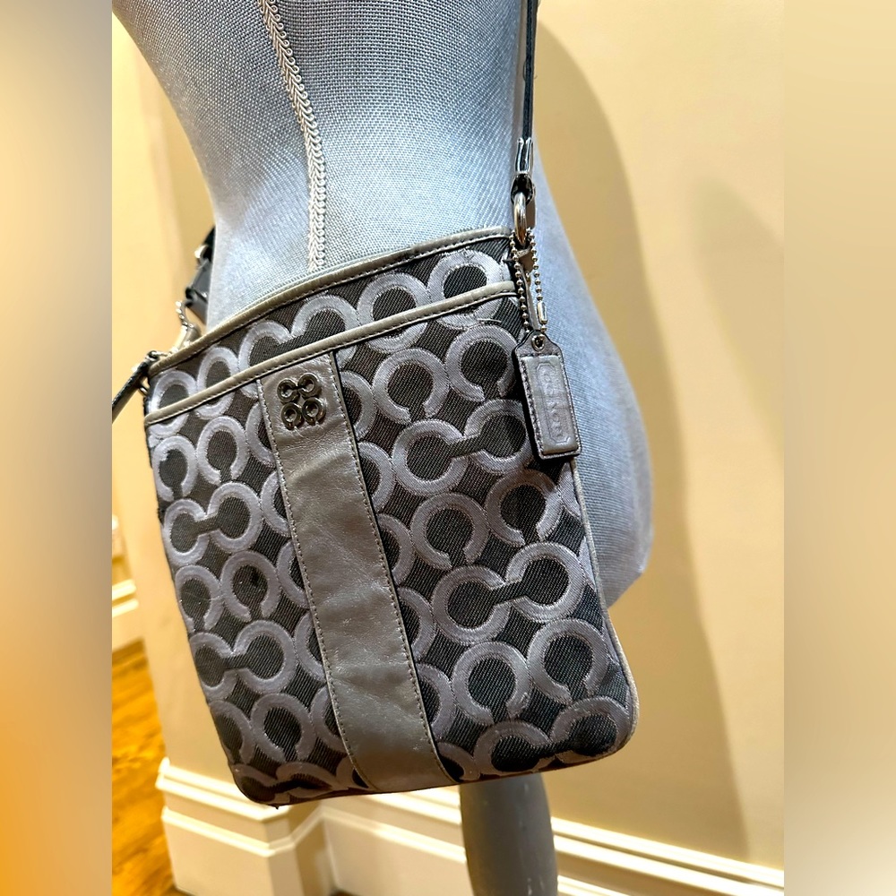 Coach Black and Silver Canvas Crossbody